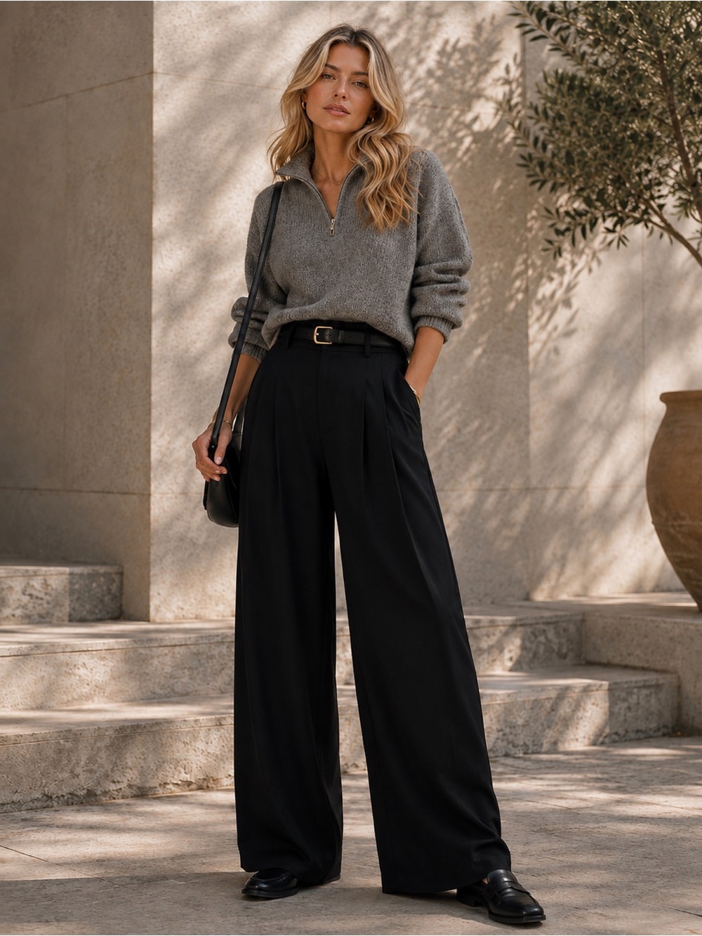 Anthropologie Maeve The Avery Wide Leg Trousers Pants Wool blend black NEW